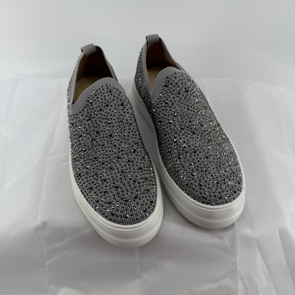 Hey Girl Gray Rhinestone Slip On Sneakers Gray Casual Comfort Shoes‎ Size 8 US
